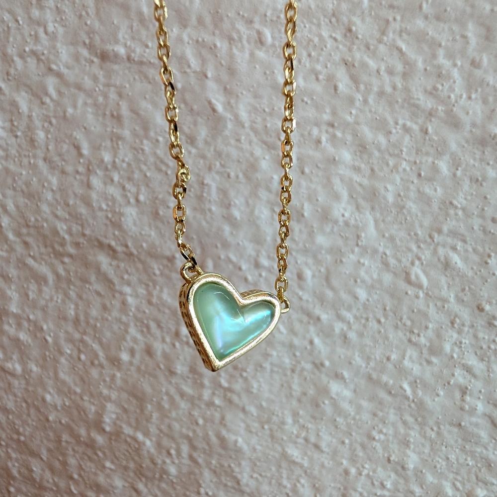 Kendra Scott Gold Necklace with Mini Green Heart Pendant